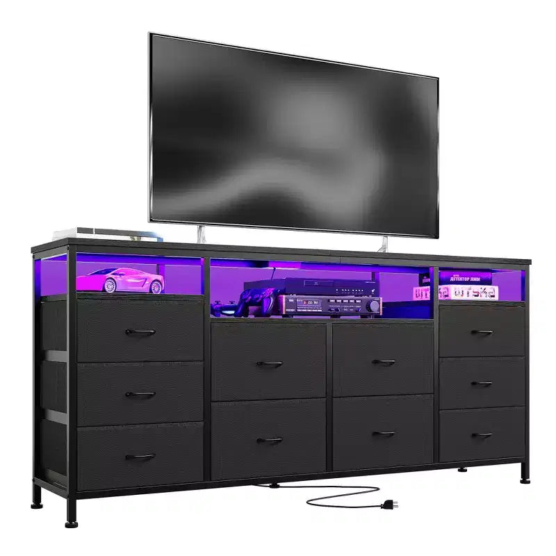 Cassettiera a 10 cassetti per TV da 75 pollici, Cassettiera ampia e lunga 63 W, Organizzatore multi-funzionale per armadio, corridoio, soggiorno