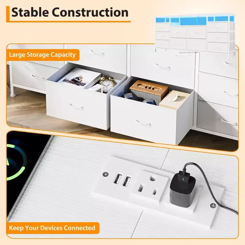 Cassettiera a 10 cassetti per TV da 75 pollici, Cassettiera ampia e lunga 63 W, Organizzatore multi-funzionale per armadio, corridoio, soggiorno