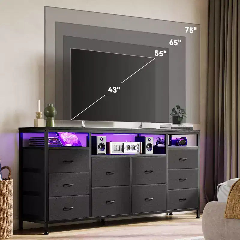 Cassettiera a 10 cassetti per TV da 75 pollici, Cassettiera ampia e lunga 63 W, Organizzatore multi-funzionale per armadio, corridoio, soggiorno