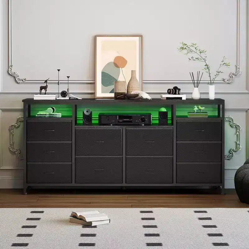 Cassettiera a 10 cassetti per TV da 75 pollici, Cassettiera ampia e lunga 63 W, Organizzatore multi-funzionale per armadio, corridoio, soggiorno