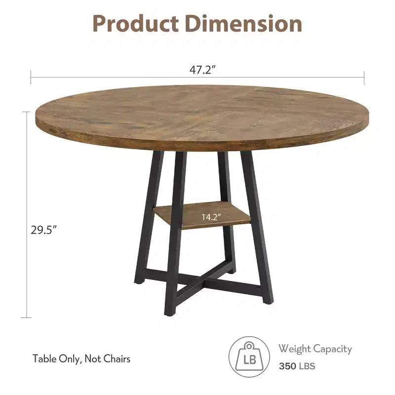 Tavolo da pranzo rotondo da 47 pollici, Tavolo da pranzo rotondo per 4 persone, Tavolo da cucina industriale con piano in legno e base in metallo per sala da pranzo, soggiorno (solo tavolo)
