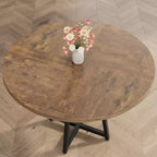 Tavolo da pranzo rotondo da 47 pollici, Tavolo da pranzo rotondo per 4 persone, Tavolo da cucina industriale con piano in legno e base in metallo per sala da pranzo, soggiorno (solo tavolo)