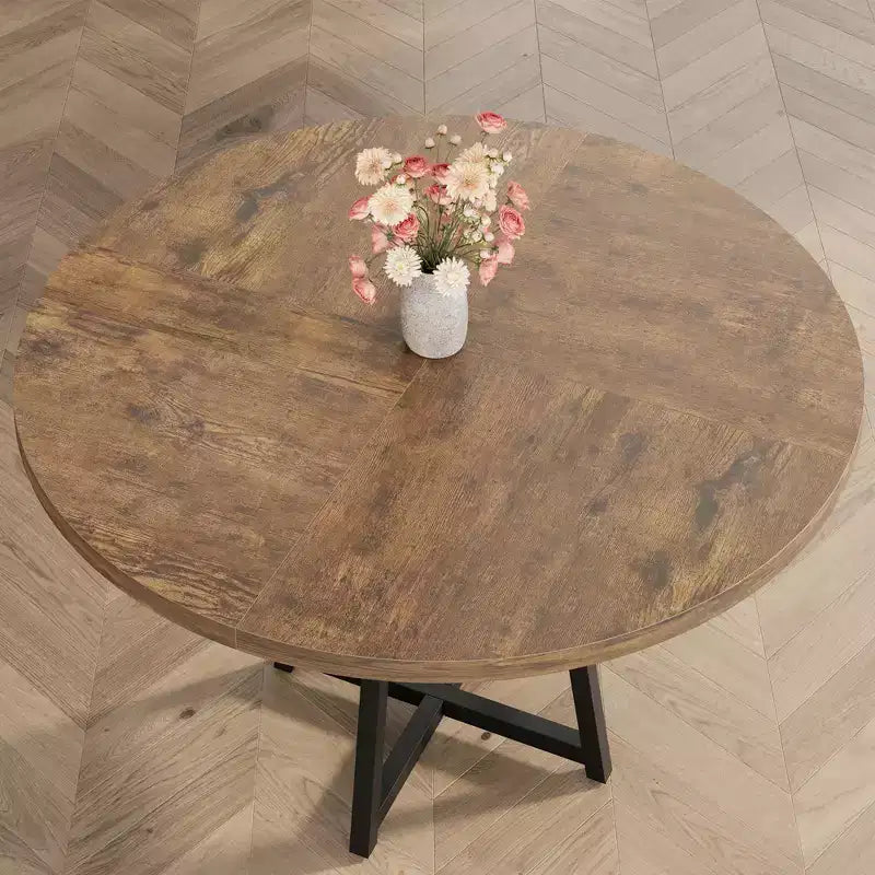 Tavolo da pranzo rotondo da 47 pollici, Tavolo da pranzo rotondo per 4 persone, Tavolo da cucina industriale con piano in legno e base in metallo per sala da pranzo, soggiorno (solo tavolo)