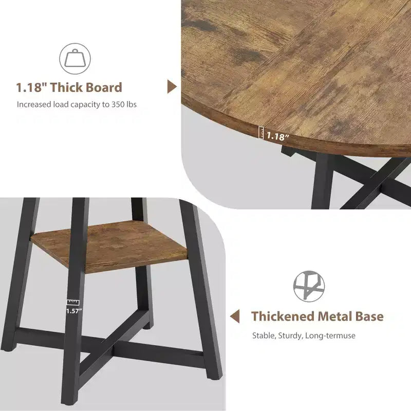 Tavolo da pranzo rotondo da 47 pollici, Tavolo da pranzo rotondo per 4 persone, Tavolo da cucina industriale con piano in legno e base in metallo per sala da pranzo, soggiorno (solo tavolo)