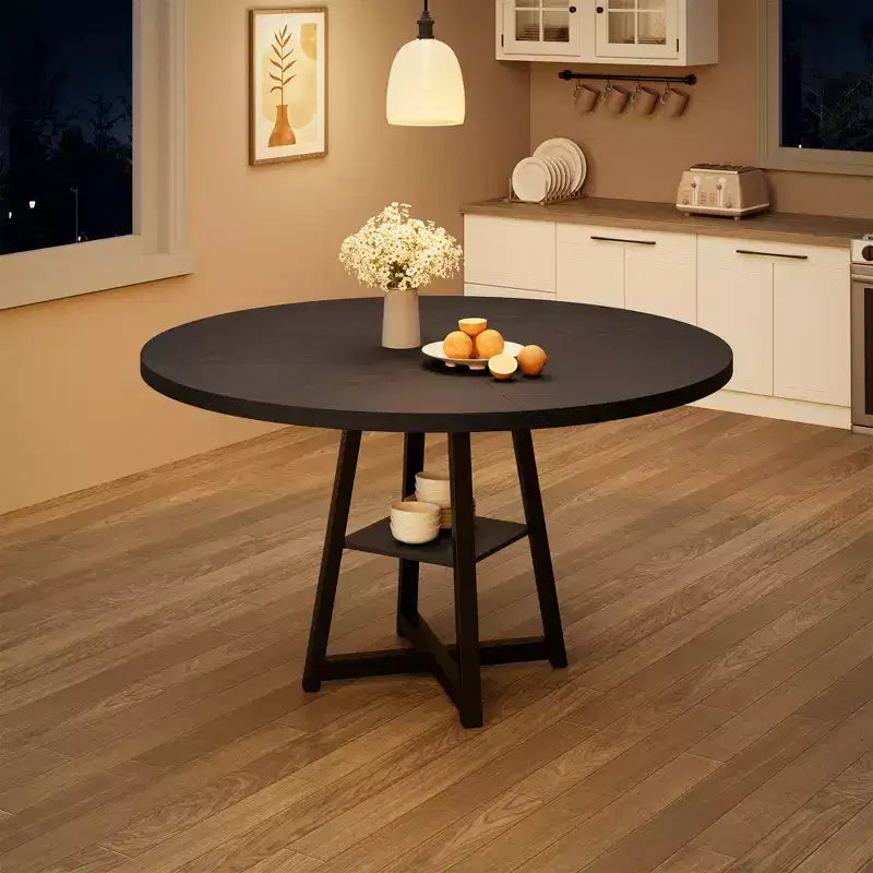 Tavolo da pranzo rotondo da 47 pollici, Tavolo da pranzo rotondo per 4 persone, Tavolo da cucina industriale con piano in legno e base in metallo per sala da pranzo, soggiorno (solo tavolo)