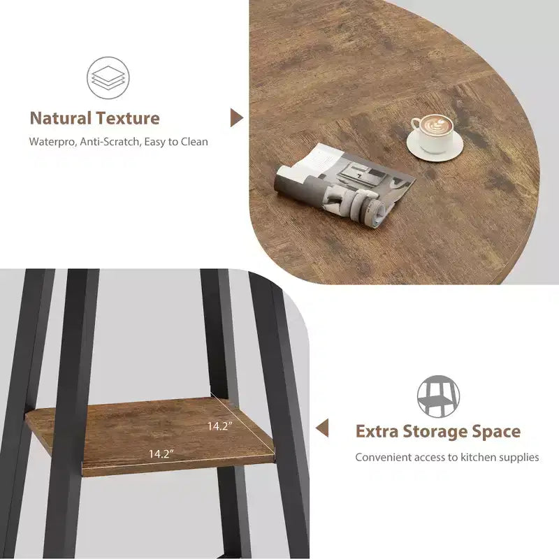 Tavolo da pranzo rotondo da 47 pollici, Tavolo da pranzo rotondo per 4 persone, Tavolo da cucina industriale con piano in legno e base in metallo per sala da pranzo, soggiorno (solo tavolo)