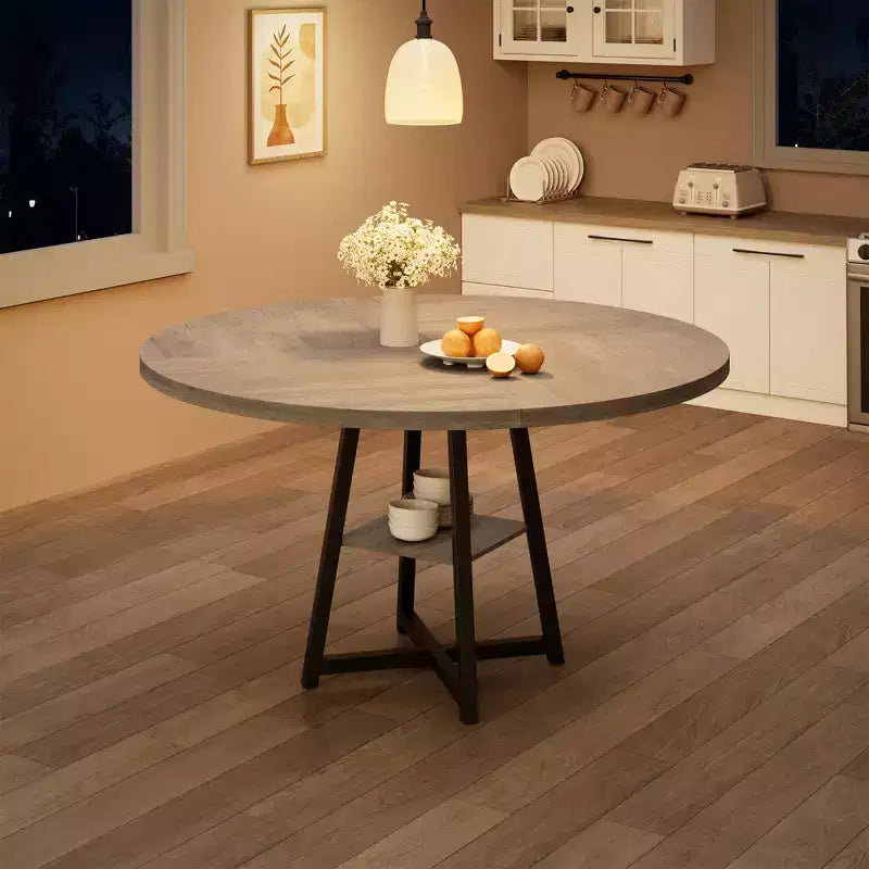 Tavolo da pranzo rotondo da 47 pollici, Tavolo da pranzo rotondo per 4 persone, Tavolo da cucina industriale con piano in legno e base in metallo per sala da pranzo, soggiorno (solo tavolo)