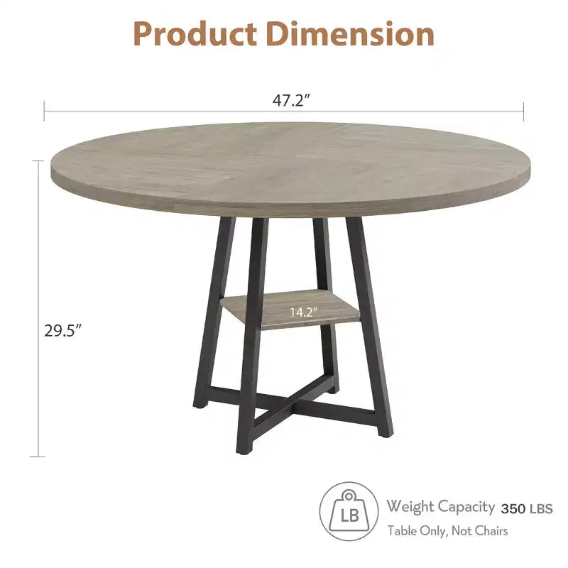 Tavolo da pranzo rotondo da 47 pollici, Tavolo da pranzo rotondo per 4 persone, Tavolo da cucina industriale con piano in legno e base in metallo per sala da pranzo, soggiorno (solo tavolo)