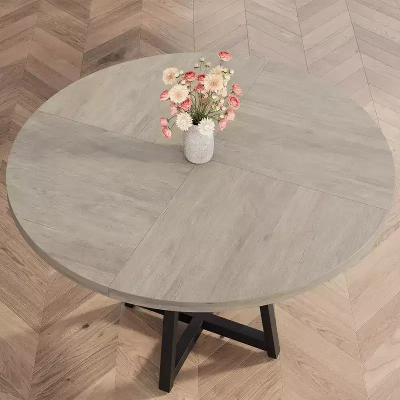 Tavolo da pranzo rotondo da 47 pollici, Tavolo da pranzo rotondo per 4 persone, Tavolo da cucina industriale con piano in legno e base in metallo per sala da pranzo, soggiorno (solo tavolo)