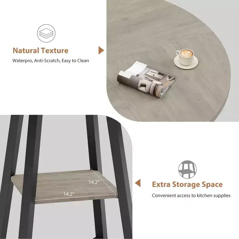 Tavolo da pranzo rotondo da 47 pollici, Tavolo da pranzo rotondo per 4 persone, Tavolo da cucina industriale con piano in legno e base in metallo per sala da pranzo, soggiorno (solo tavolo)