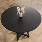 Tavolo da pranzo rotondo da 47 pollici, Tavolo da pranzo rotondo per 4 persone, Tavolo da cucina industriale con piano in legno e base in metallo per sala da pranzo, soggiorno (solo tavolo)