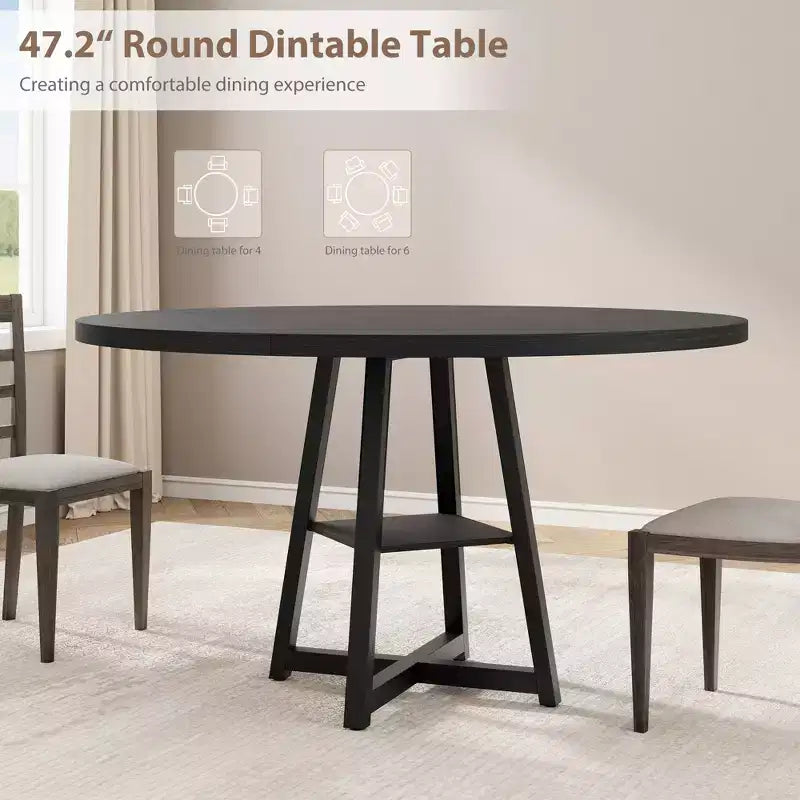 Tavolo da pranzo rotondo da 47 pollici, Tavolo da pranzo rotondo per 4 persone, Tavolo da cucina industriale con piano in legno e base in metallo per sala da pranzo, soggiorno (solo tavolo)