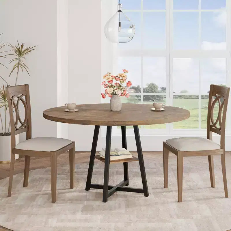 Tavolo da pranzo rotondo da 47 pollici, Tavolo da pranzo rotondo per 4 persone, Tavolo da cucina industriale con piano in legno e base in metallo per sala da pranzo, soggiorno (solo tavolo)