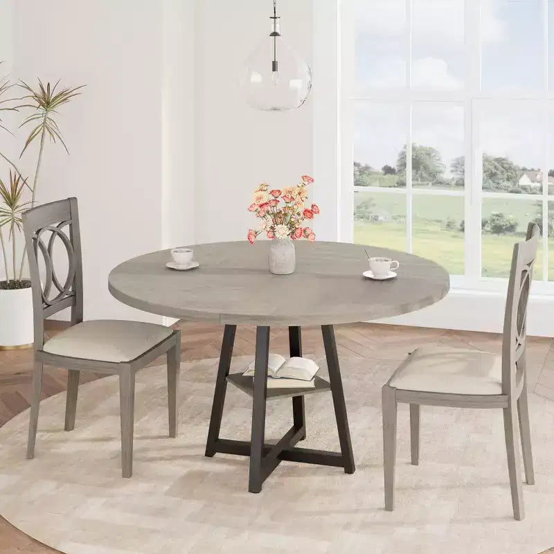 Tavolo da pranzo rotondo da 47 pollici, Tavolo da pranzo rotondo per 4 persone, Tavolo da cucina industriale con piano in legno e base in metallo per sala da pranzo, soggiorno (solo tavolo)