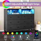 Comò a 6 cassetti per camera da letto, Comò in legno moderno e ampio con stazione di ricarica e luci a LED, Cassettiera contenitore di grande capacità