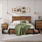 Struttura Letto con 4 Cassetti Contenitori, Letto a Piattaforma in Metallo con Testiera in Legno, Silenzioso, Nessuna Rete a Molle Necessaria, Facile da Montare, Marrone Vintage
