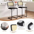 PexFix 2 Pezzi Sgabelli da Bar Altezza Bancone, Sgabelli da Bar in Pelle PU Imbottiti con Schienale in Rattan, Sgabelli da 26 Pollici, Sedie da Bar Senza Braccioli per Isola Cucina, Nero