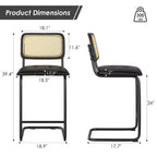 PexFix 2 Pezzi Sgabelli da Bar Altezza Bancone, Sgabelli da Bar in Pelle PU Imbottiti con Schienale in Rattan, Sgabelli da 26 Pollici, Sedie da Bar Senza Braccioli per Isola Cucina, Nero