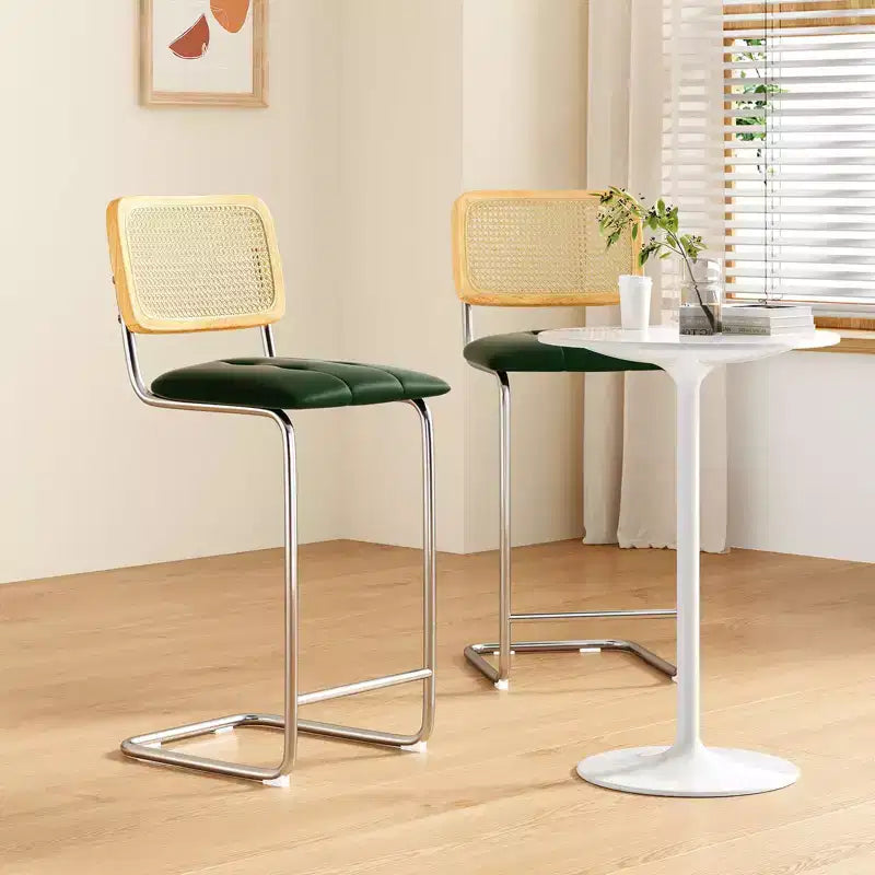 PexFix Sgabelli da bar da 2 pezzi altezza bancone, sgabelli da bar imbottiti in pelle PU con schienale in rattan, sgabelli da 30 pollici, sedie da bar senza braccioli per isola cucina, verdi