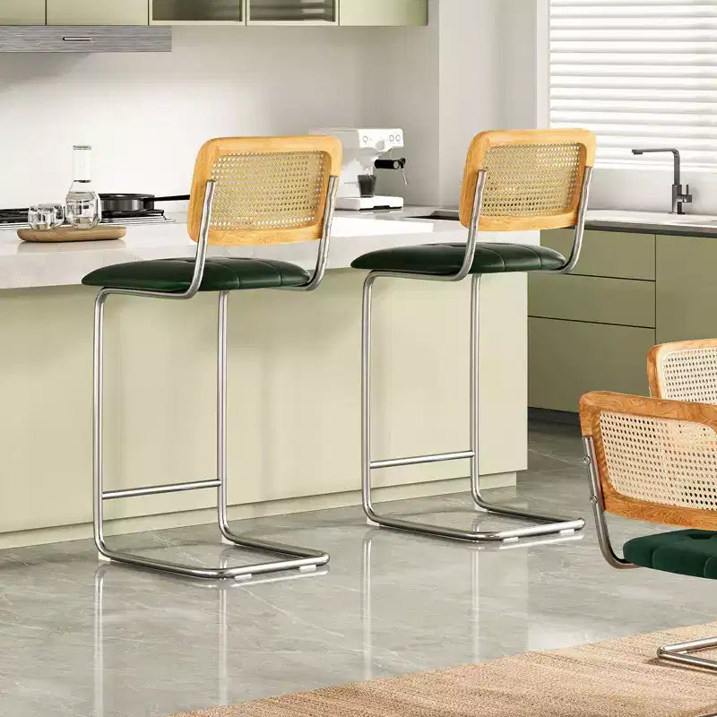 PexFix Sgabelli da bar da 2 pezzi altezza bancone, sgabelli da bar imbottiti in pelle PU con schienale in rattan, sgabelli da 30 pollici, sedie da bar senza braccioli per isola cucina, verdi