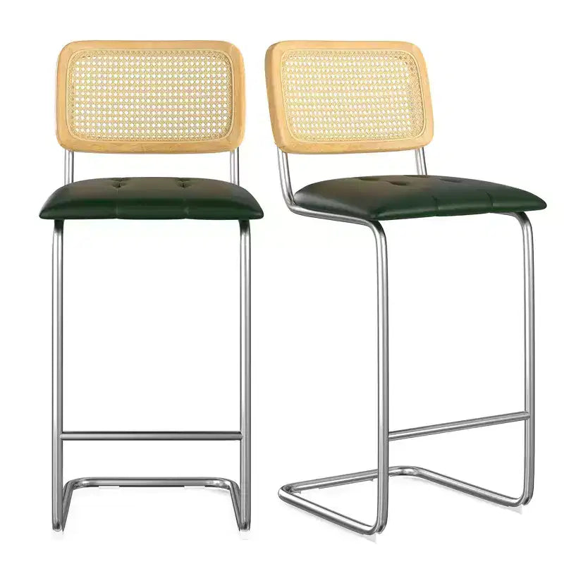 PexFix Sgabelli da bar da 2 pezzi altezza bancone, sgabelli da bar imbottiti in pelle PU con schienale in rattan, sgabelli da 30 pollici, sedie da bar senza braccioli per isola cucina, verdi