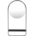 Storied Home Round Floating Metal Framed Wall Mirror with Shelf, Black