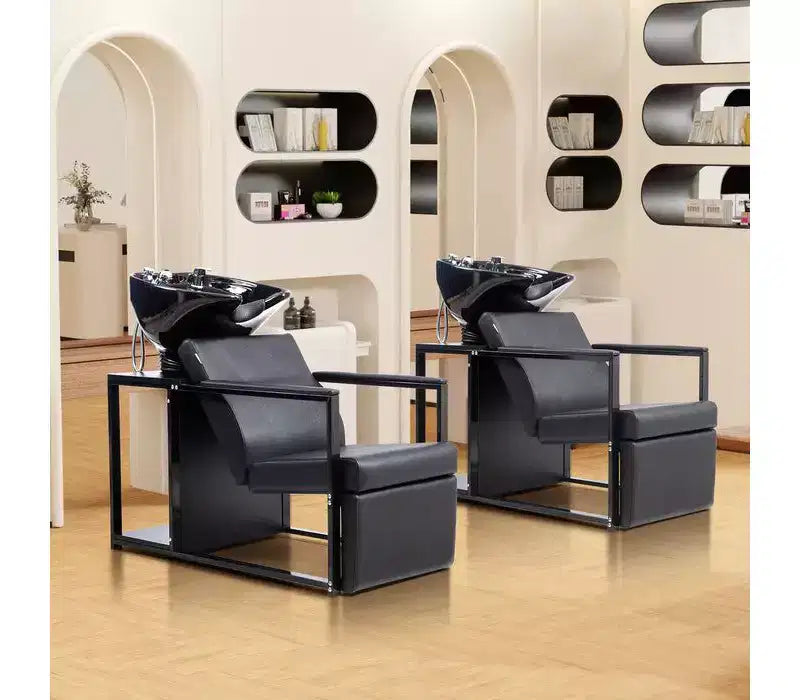 Poltrona lavatesta Karl Home Salon con bacinella in ceramica e mensola portaoggetti
