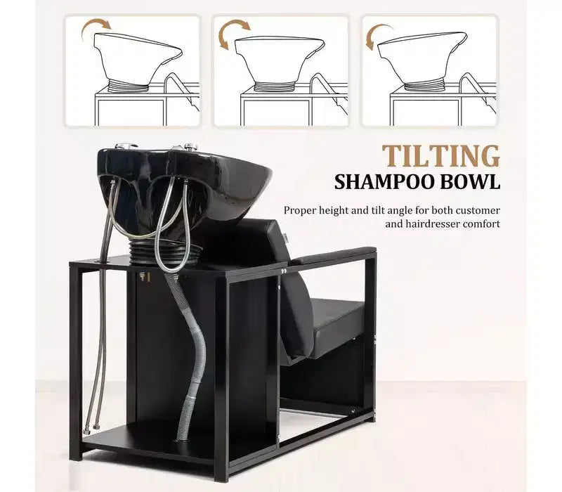 Poltrona lavatesta Karl Home Salon con bacinella in ceramica e mensola portaoggetti