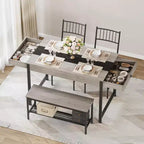 Set da pranzo CuisinSmart per 4 persone, tavolo da cucina e 2 sedie per 4 con panca, set tavolo da cucina rettangolare in stile rustico con cassetti contenitori