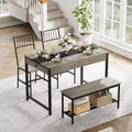 CuisinSmart Dining Table Set for 4, Kitchen Table and 2 Chairs for 4 with Bench, Rectangular Farmhouse Kitchen Table Set with Storage Drawers