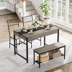 CuisinSmart Dining Table Set for 4, Kitchen Table and 2 Chairs for 4 with Bench, Rectangular Farmhouse Kitchen Table Set with Storage Drawers