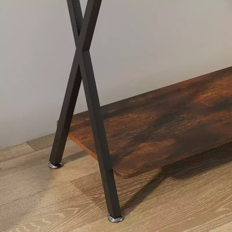 33.5 Tavolo Consolle Stretto Marrone Rustico con 2 Ripiani, Tavolo da Divano in Stile Rustico per Soggiorno, Corridoio, Ingresso, Struttura Rettangolare in Metallo