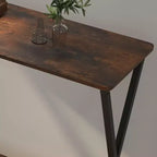 33.5 Tavolo Consolle Stretto Marrone Rustico con 2 Ripiani, Tavolo da Divano in Stile Rustico per Soggiorno, Corridoio, Ingresso, Struttura Rettangolare in Metallo