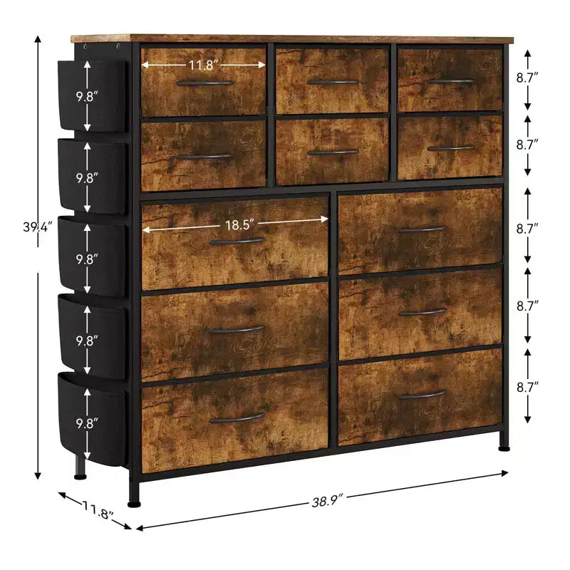 Cassettiera ampia da 39" per camera da letto, cassettiera alta da 37,4" con 12 cassetti, contenitori
