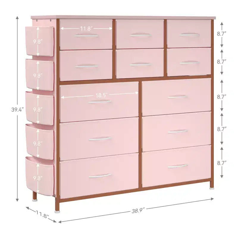 Cassettiera ampia da 39" per camera da letto, cassettiera alta da 37,4" con 12 cassetti, contenitori
