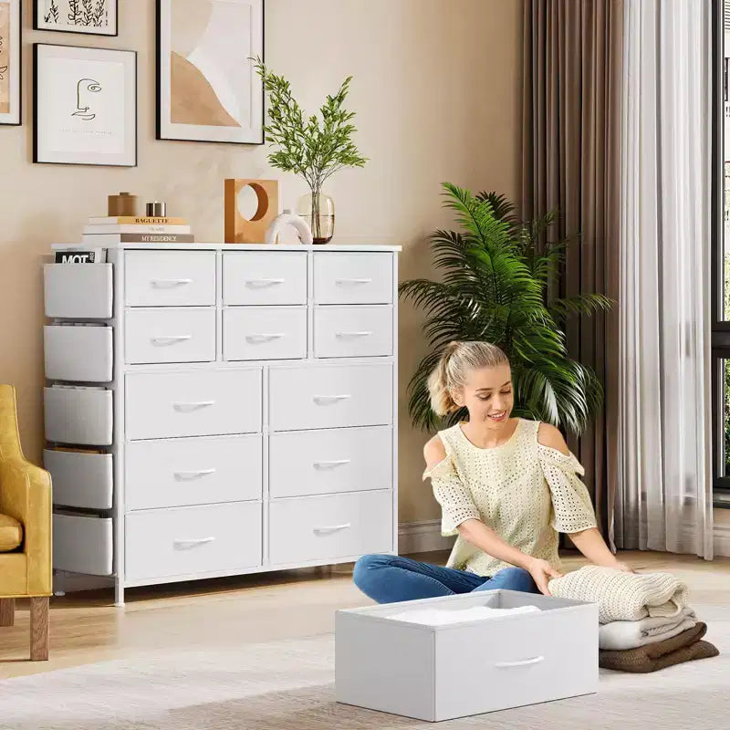 Cassettiera ampia da 39" per camera da letto, cassettiera alta da 37,4" con 12 cassetti, contenitori
