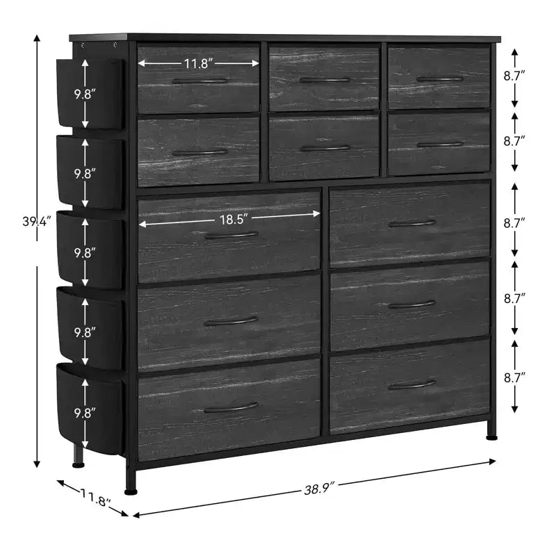 Cassettiera ampia da 39" per camera da letto, cassettiera alta da 37,4" con 12 cassetti, contenitori