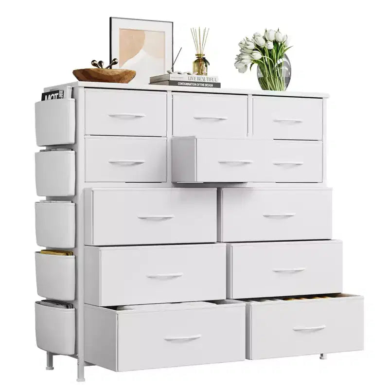 Cassettiera ampia da 39" per camera da letto, cassettiera alta da 37,4" con 12 cassetti, contenitori