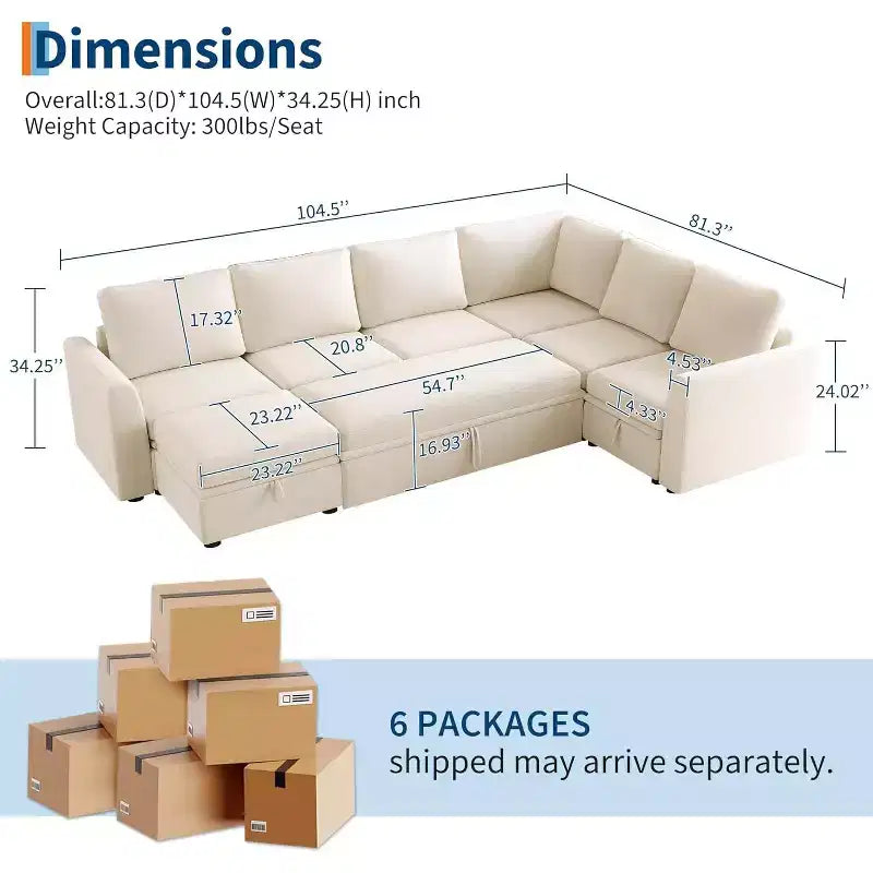 Divano letto sezionale in ciniglia beige con letto estraibile, divano modulare a L con sedute contenitore, divano convertibile per soggiorno