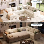 Divano letto sezionale in ciniglia beige con letto estraibile, divano modulare a L con sedute contenitore, divano convertibile per soggiorno
