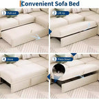 Divano letto sezionale in ciniglia beige con letto estraibile, divano modulare a L con sedute contenitore, divano convertibile per soggiorno