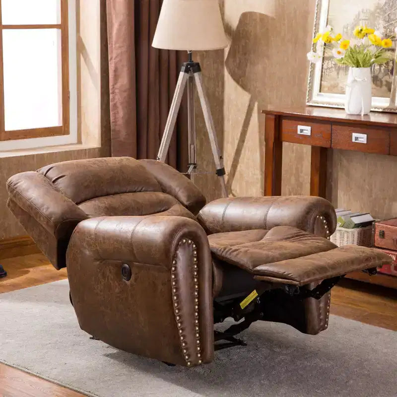 Poltrona Reclinabile Elettrica Bestier in Pelle Rigenerata Traspirante, Classica Poltrona Singola per Home Cinema Reclinabile con Porta USB, Comodi Braccioli