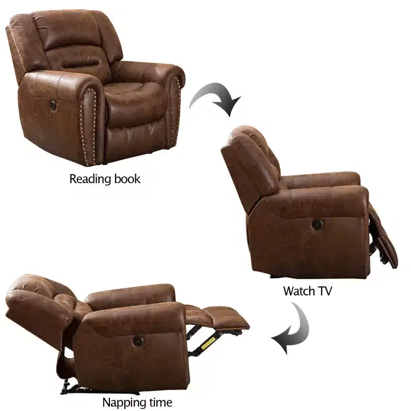 Poltrona Reclinabile Elettrica Bestier in Pelle Rigenerata Traspirante, Classica Poltrona Singola per Home Cinema Reclinabile con Porta USB, Comodi Braccioli