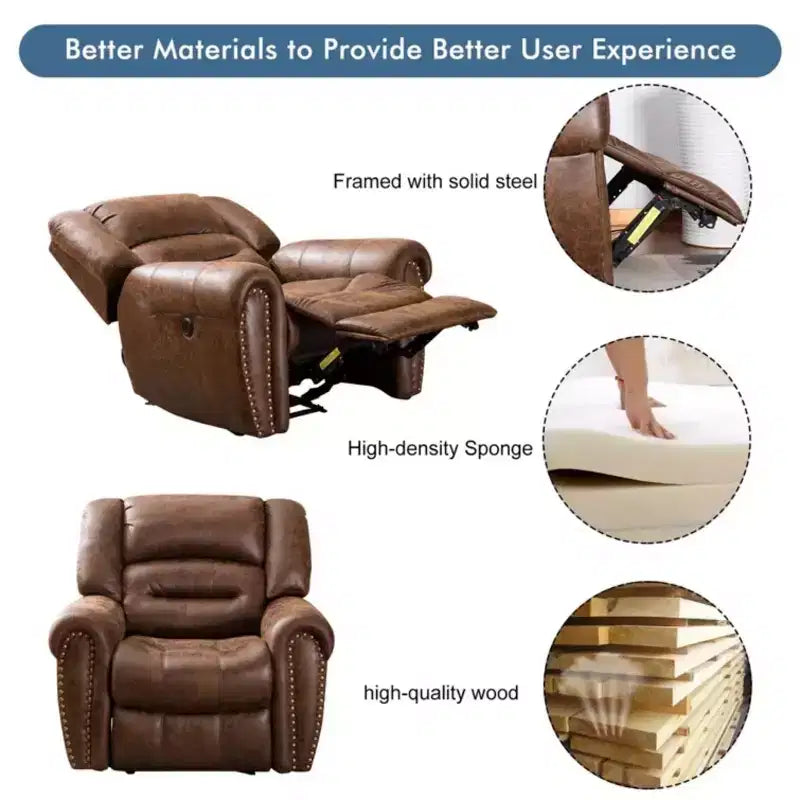 Poltrona Reclinabile Elettrica Bestier in Pelle Rigenerata Traspirante, Classica Poltrona Singola per Home Cinema Reclinabile con Porta USB, Comodi Braccioli
