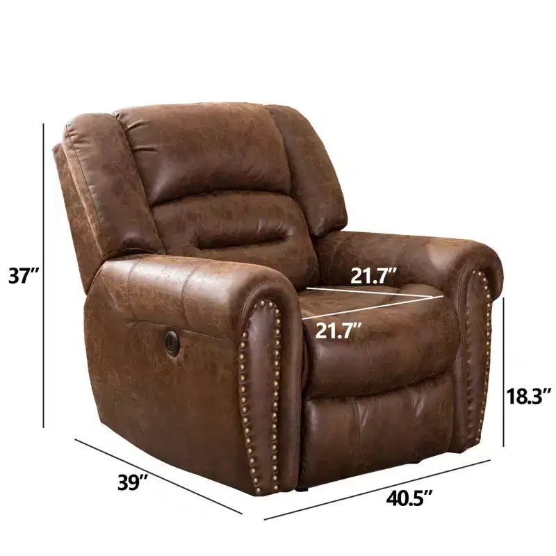 Poltrona Reclinabile Elettrica Bestier in Pelle Rigenerata Traspirante, Classica Poltrona Singola per Home Cinema Reclinabile con Porta USB, Comodi Braccioli