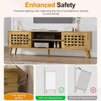 RoyalCraft Mobile TV in Rattan, Centro di Intrattenimento con Spazio di Archiviazione per TV da 65 Pollici, Credenze Console Multimediali e 2 Ripiani Aperti per Soggiorno, Marrone
