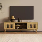 RoyalCraft Mobile TV in Rattan, Centro di Intrattenimento con Spazio di Archiviazione per TV da 65 Pollici, Credenze Console Multimediali e 2 Ripiani Aperti per Soggiorno, Marrone