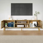 RoyalCraft Mobile TV in Rattan, Centro di Intrattenimento con Spazio di Archiviazione per TV da 65 Pollici, Credenze Console Multimediali e 2 Ripiani Aperti per Soggiorno, Marrone