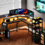 Scrivania gaming a L da 61", con supporto monitor, scrivania angolare a L per computer, luci LED integrate e tasche portaoggetti laterali, per piccoli spazi