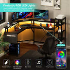 Scrivania gaming a L da 61", con supporto monitor, scrivania angolare a L per computer, luci LED integrate e tasche portaoggetti laterali, per piccoli spazi
